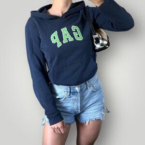 Gap Stretch Womens L Hoodie Navy Blue Pullover Sweatshirt Stitched Y2K Revival